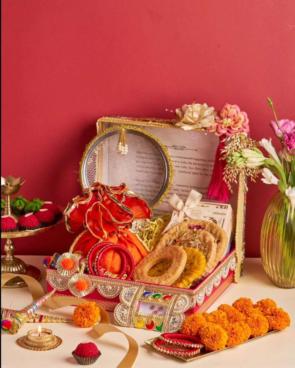 THE KARWA CHAUTH SARGI HAMPER ( 36 PCS PINK BIRD BOX)