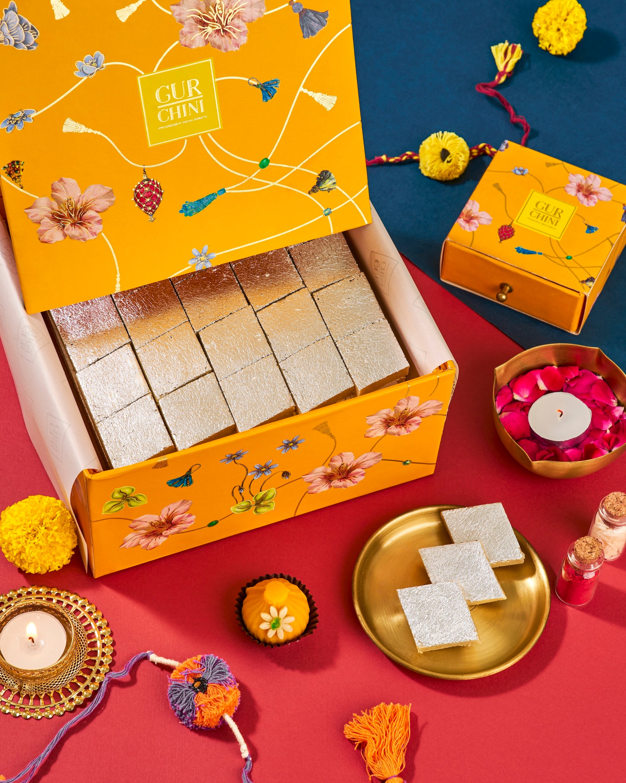 Rakhi Celebration With Luxury Yellow Box of Manglorian Kaju Katli 1 KG.