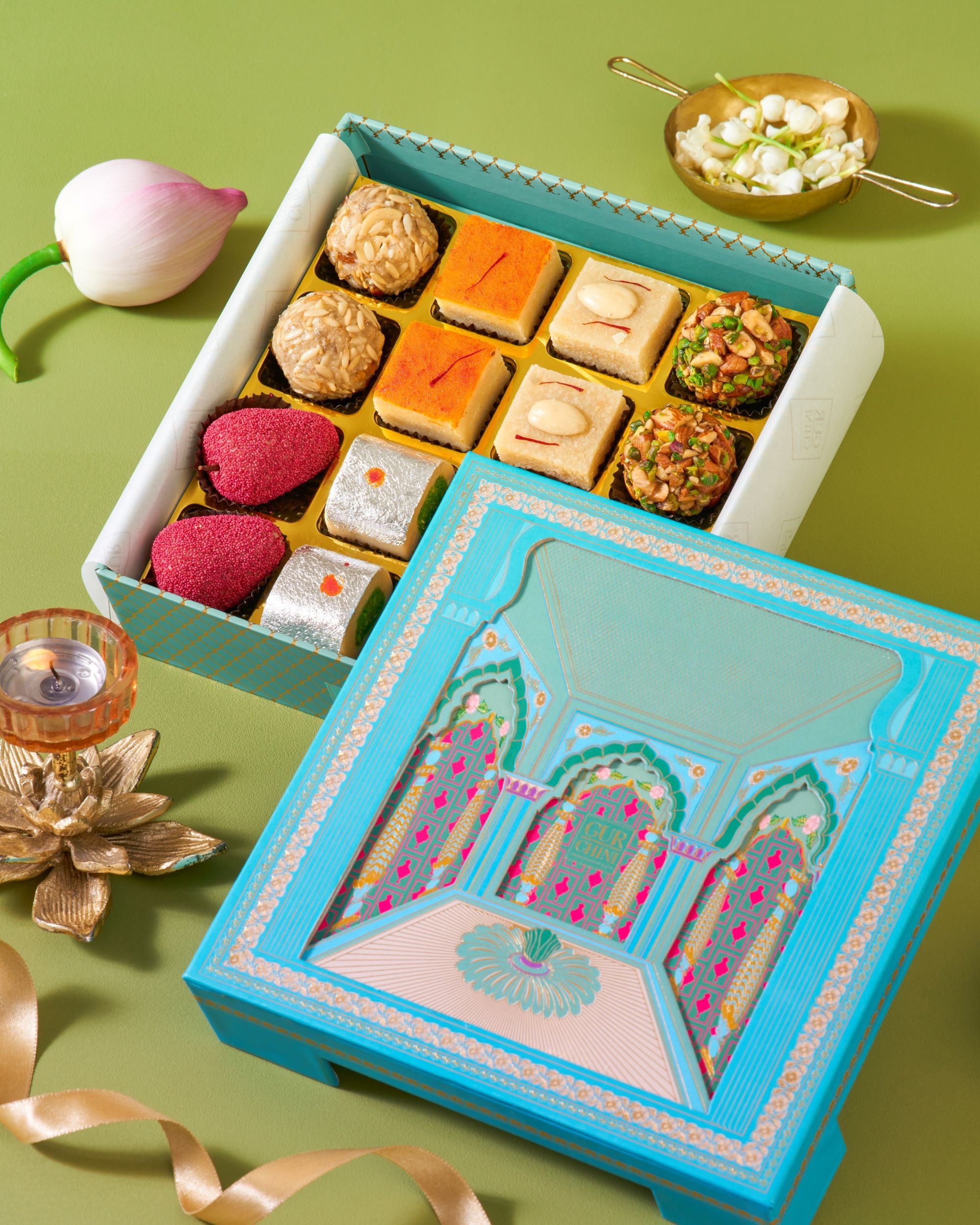 Mewar Collection Luxury Blue Box With Assorted Sweets of 16 Pcs