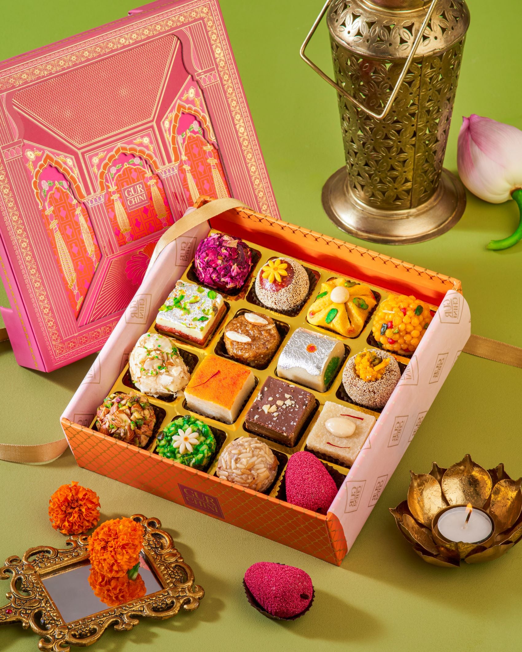 Mewar Collection Luxury Orange Box With Assorted Sweets of 16 Pcs