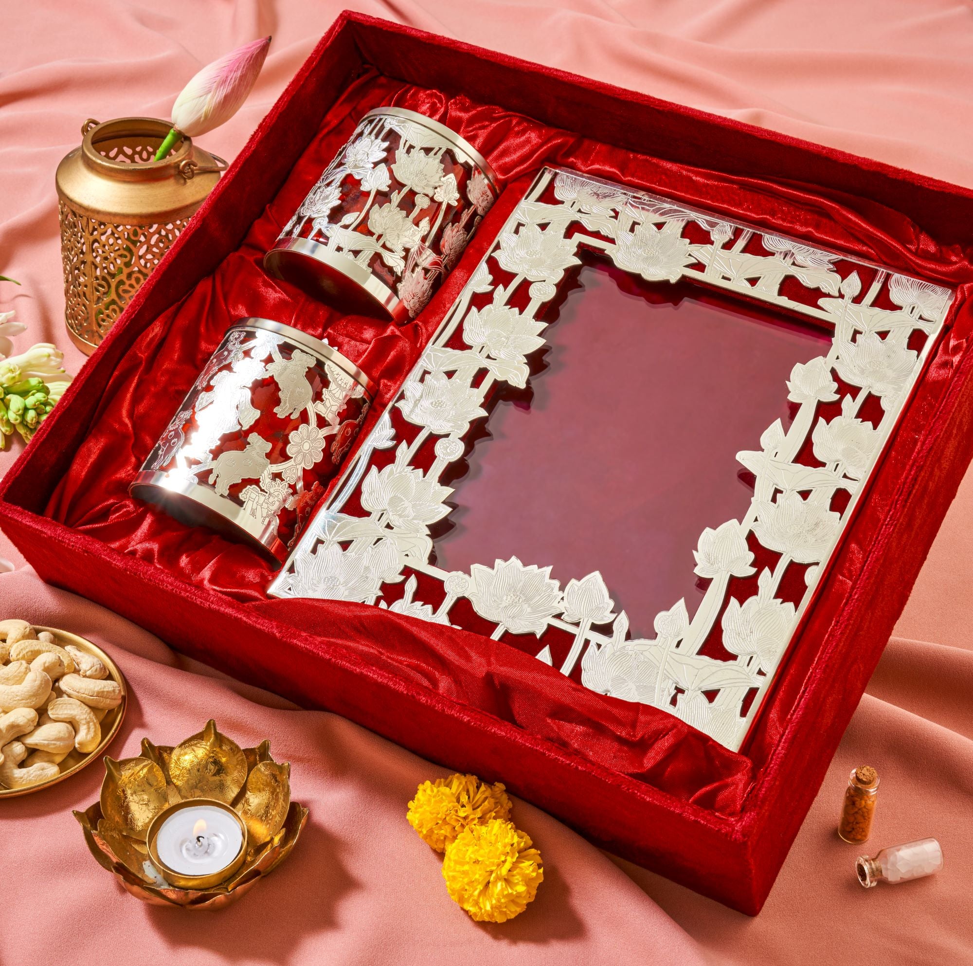 LUXURY RED VELVET PREMIUM DRY FRUITS JAR WITH PHOTO FRAME HAMPER