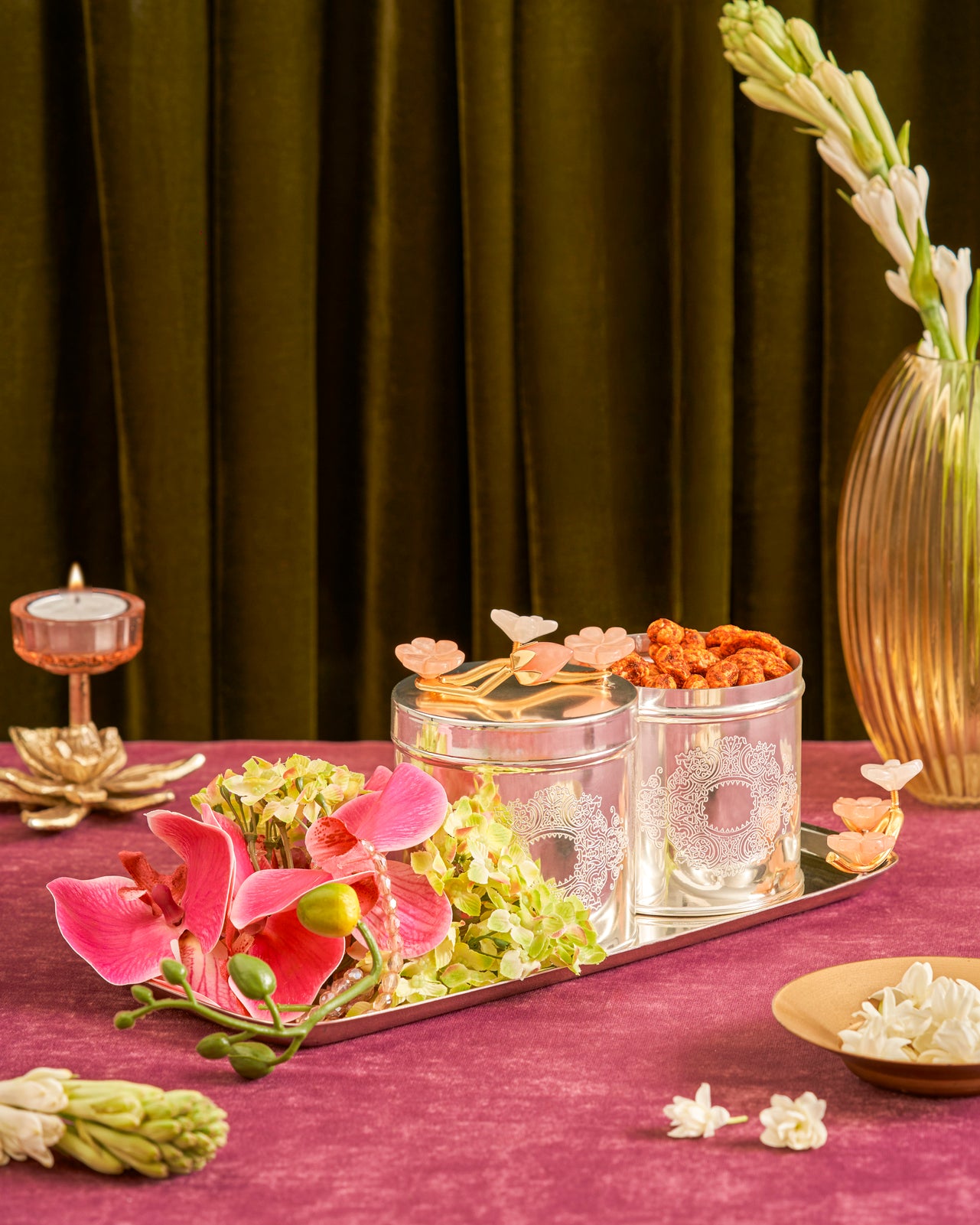 LUXURY SILVER TRAY WITH PARIS CANISTER SET