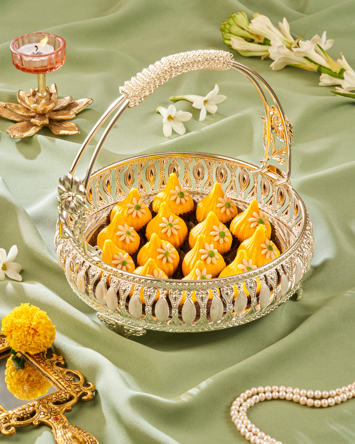 LUXURY ENAMEL STONE BASKET WITH HANDEL