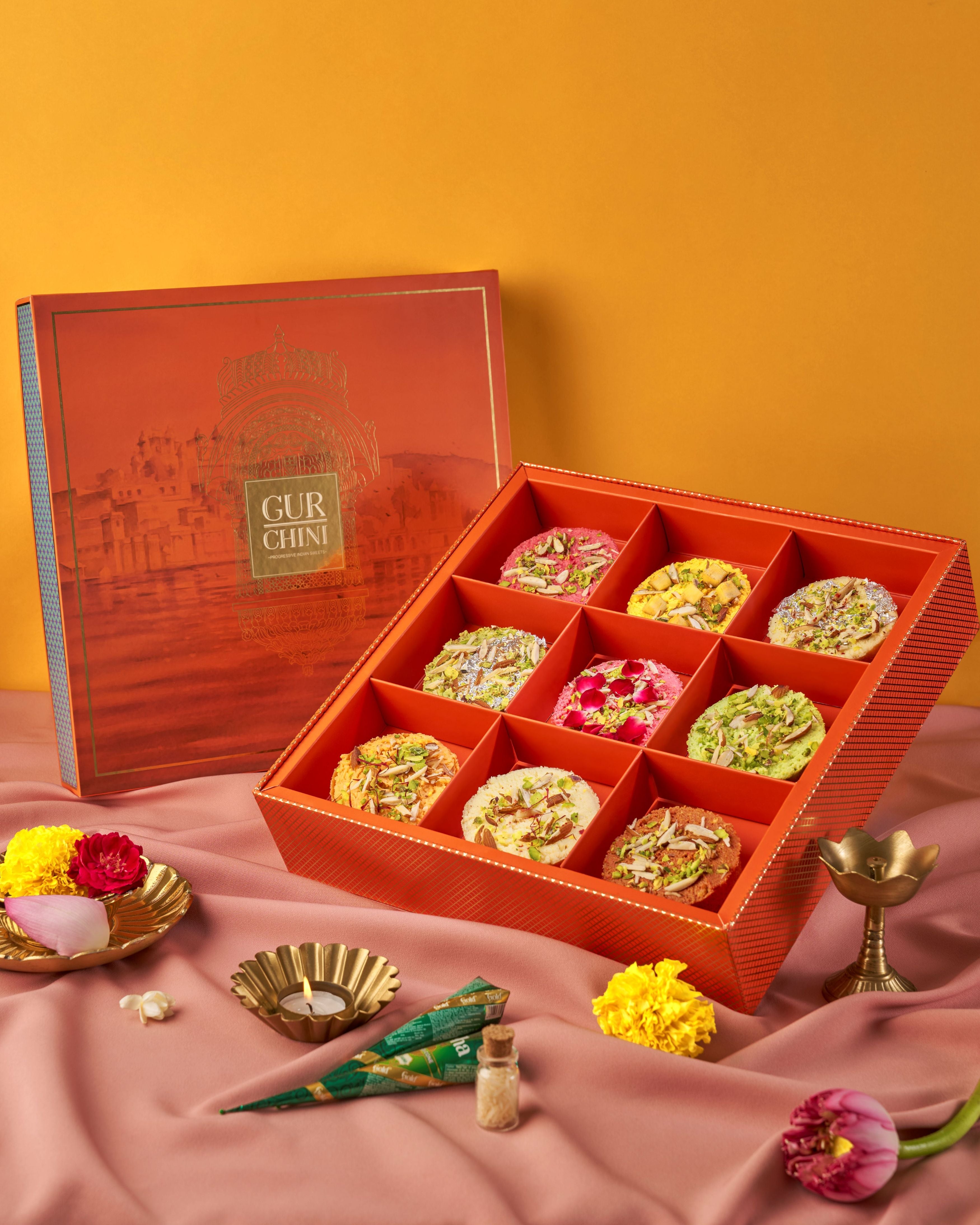 Orange Jharokha Luxury Box of Ghewar.