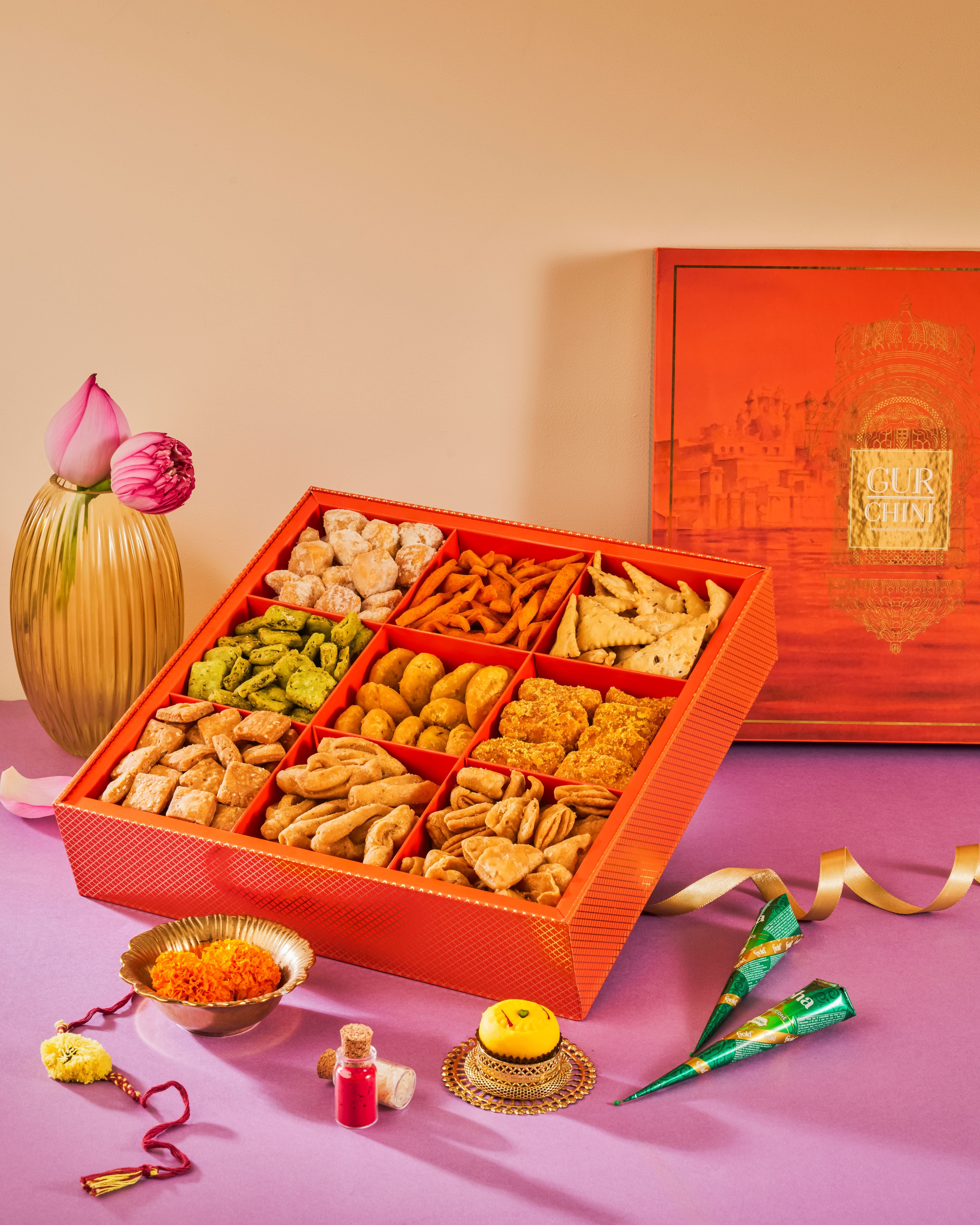 Luxury Orange Jharokha Assorted 9 Coloum Bhaji Box.
