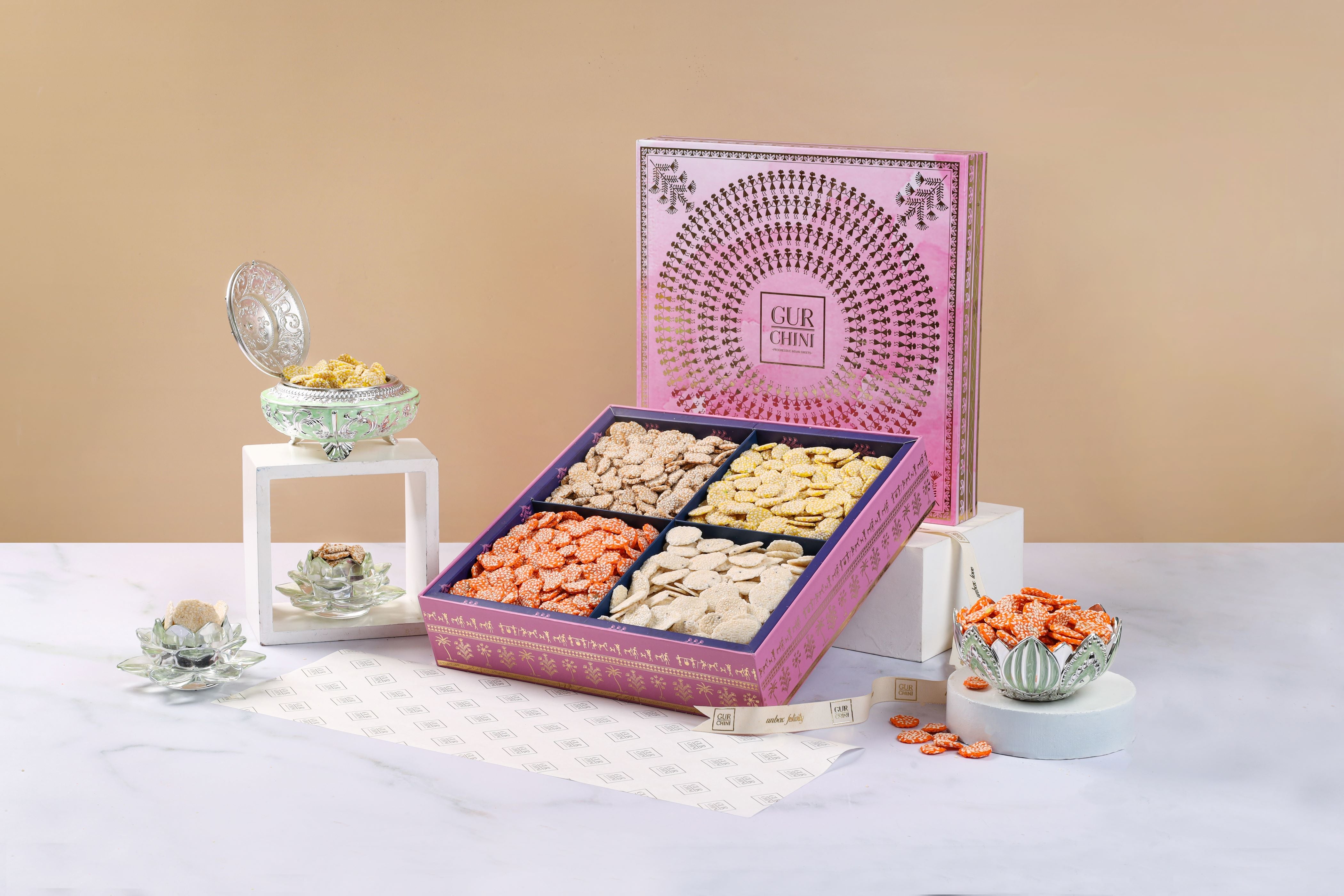 A Worli Pink Box of 4 Coloum Assorted Gajak