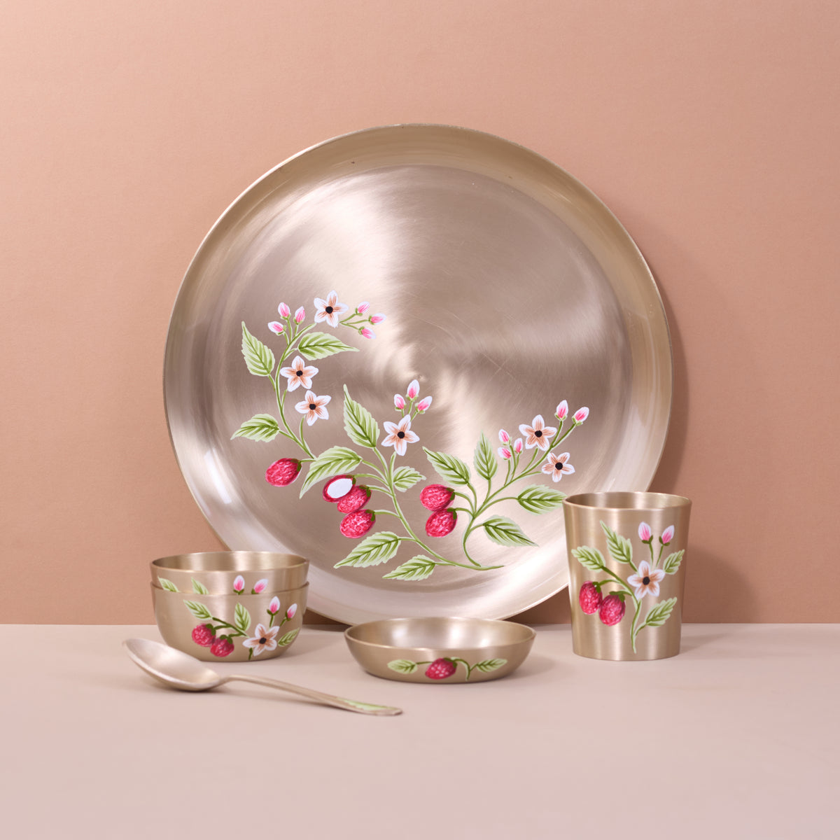 Hand Made Kastkari Berry & Floral Thal Set