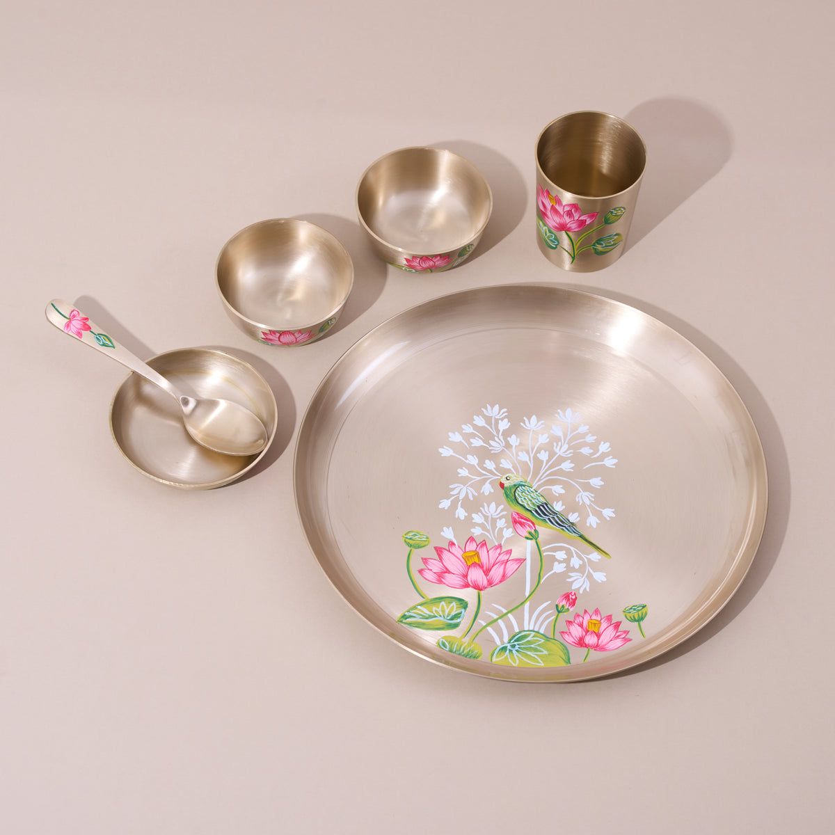 Hand Made Kastkari Parrot & Lotus Thal Set