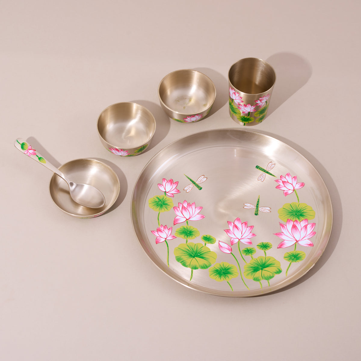 Hand Made Kastkari Dragonfly & Lotus Thal Set