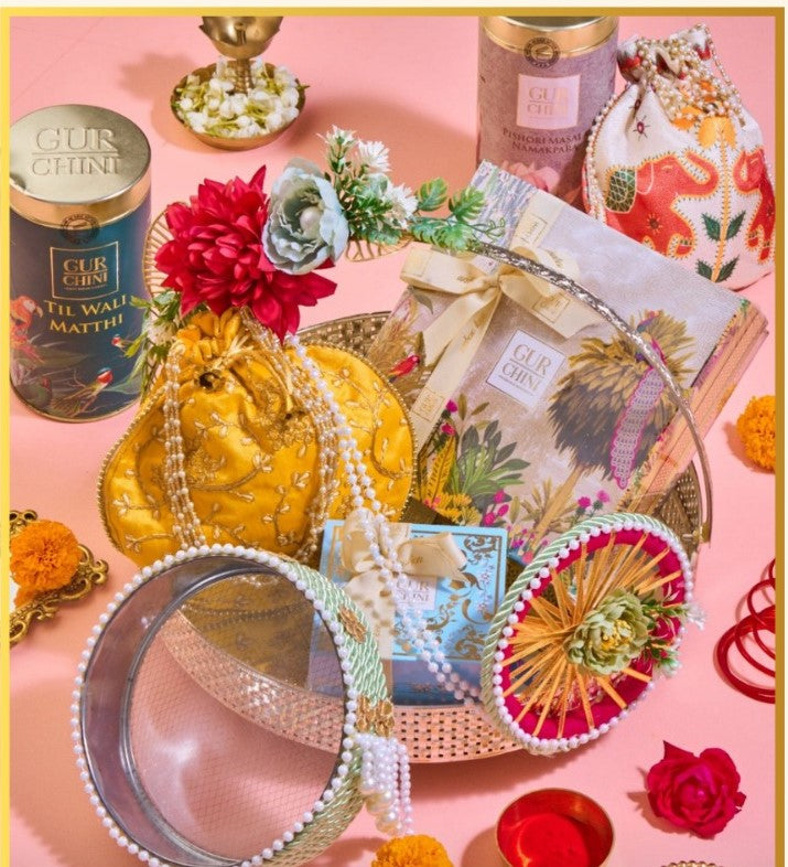 THE KARWA CHAUTH SARGI HAMPER WITH SILVER THAL