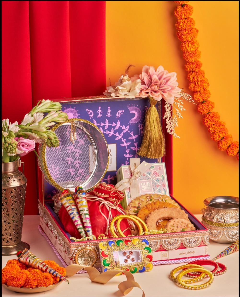 THE KARWA CHAUTH SARGI HAMPER (9 COLOUMN HOT PINK)