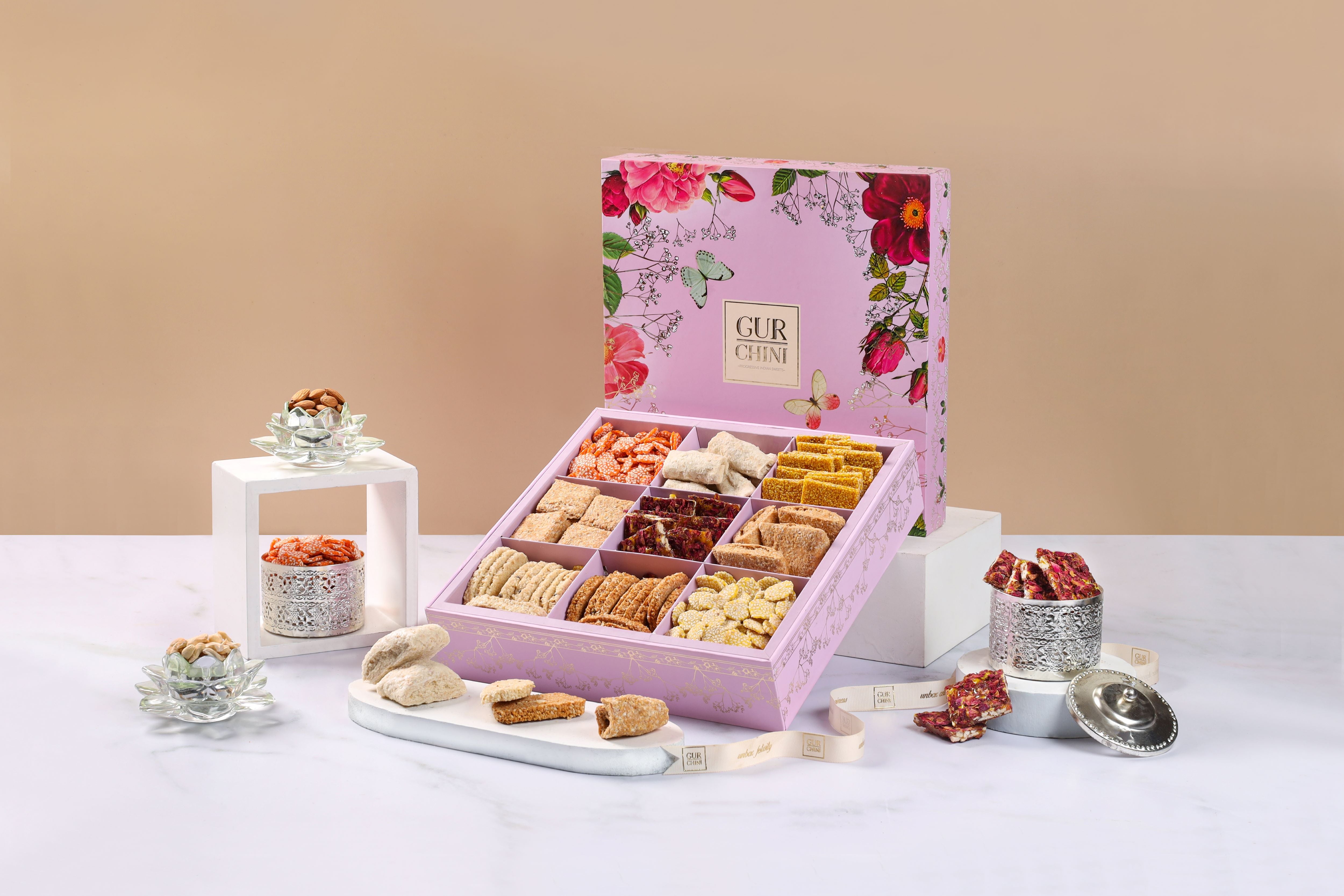 A Pink Flower Box of Assorted Rewdi & Gajak