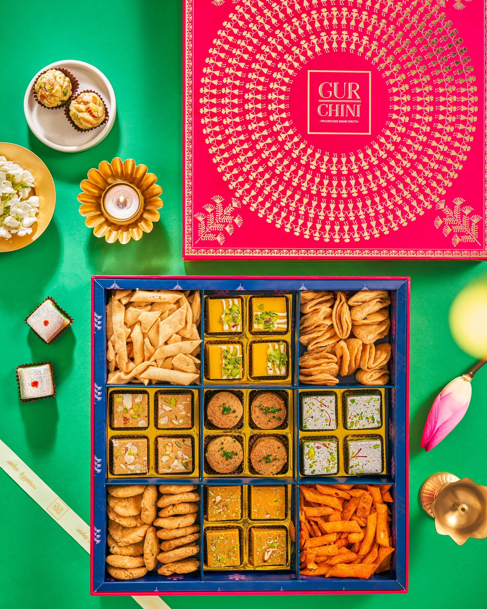 Diwali Special Luxury Hot Pink Assorted Sweets & Bhaji Box.