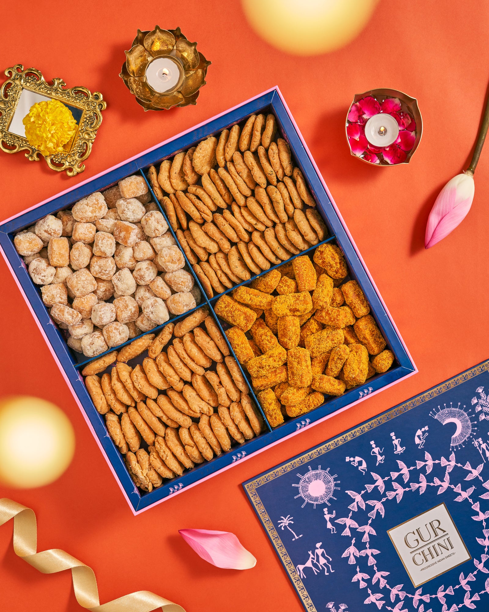 Diwali Special Luxury Worli Pink Assorted 4 Column Bhaji Box.