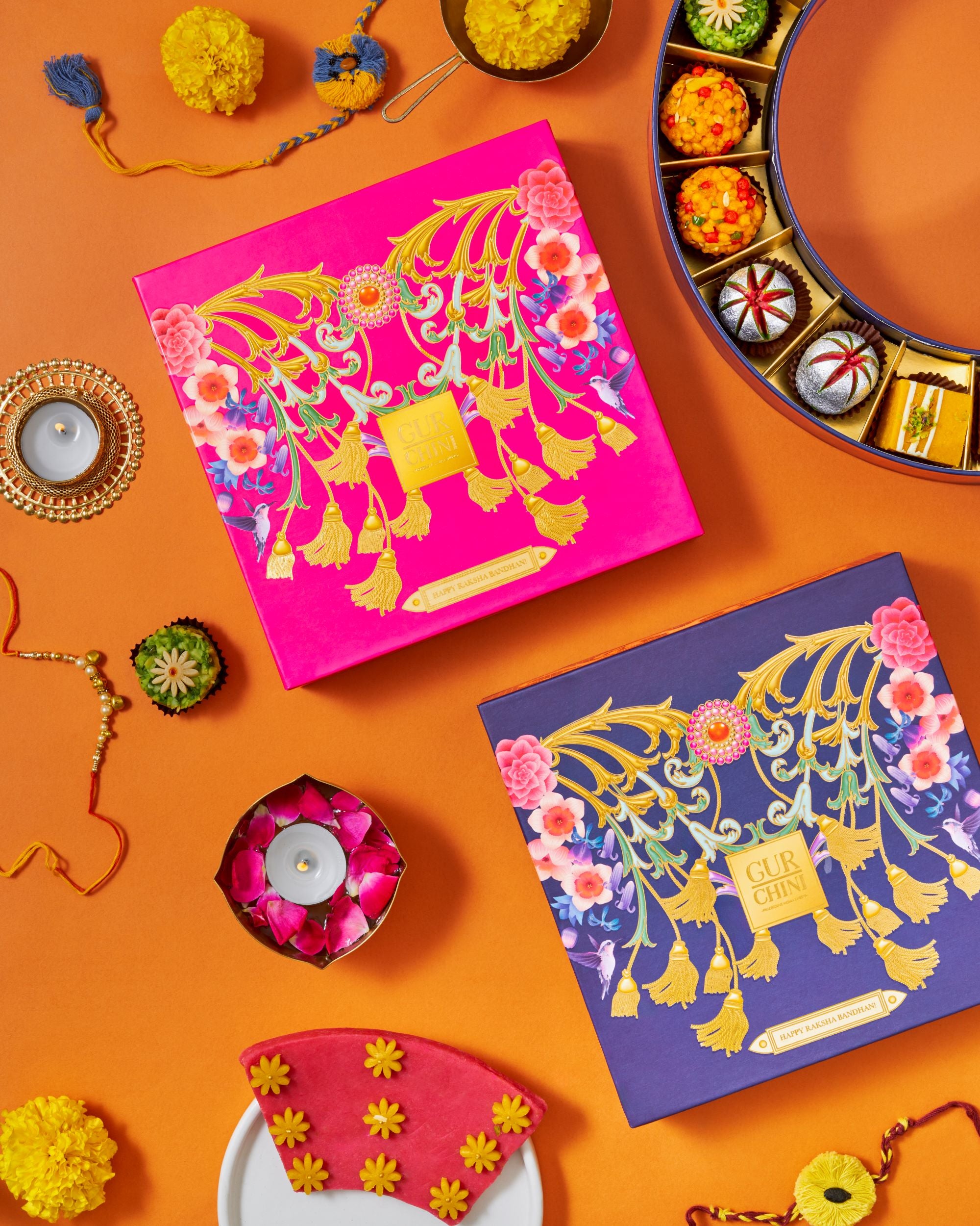 Rakhi Celebration Luxury Blue Box With Assorted Sweets of 16 Pcs