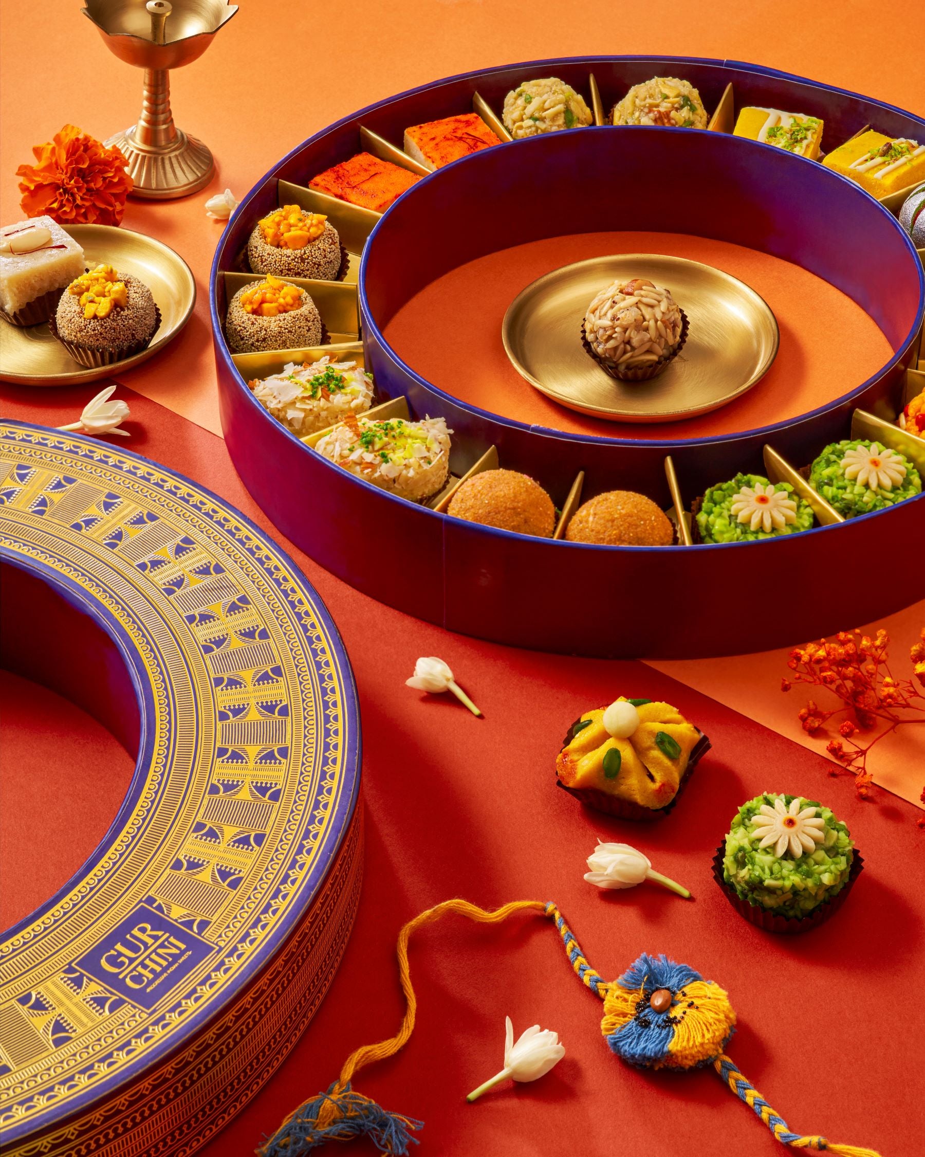Rakhi Celebration Luxury Midnight Blue Round Assorted Sweets Box of 18 Pcs