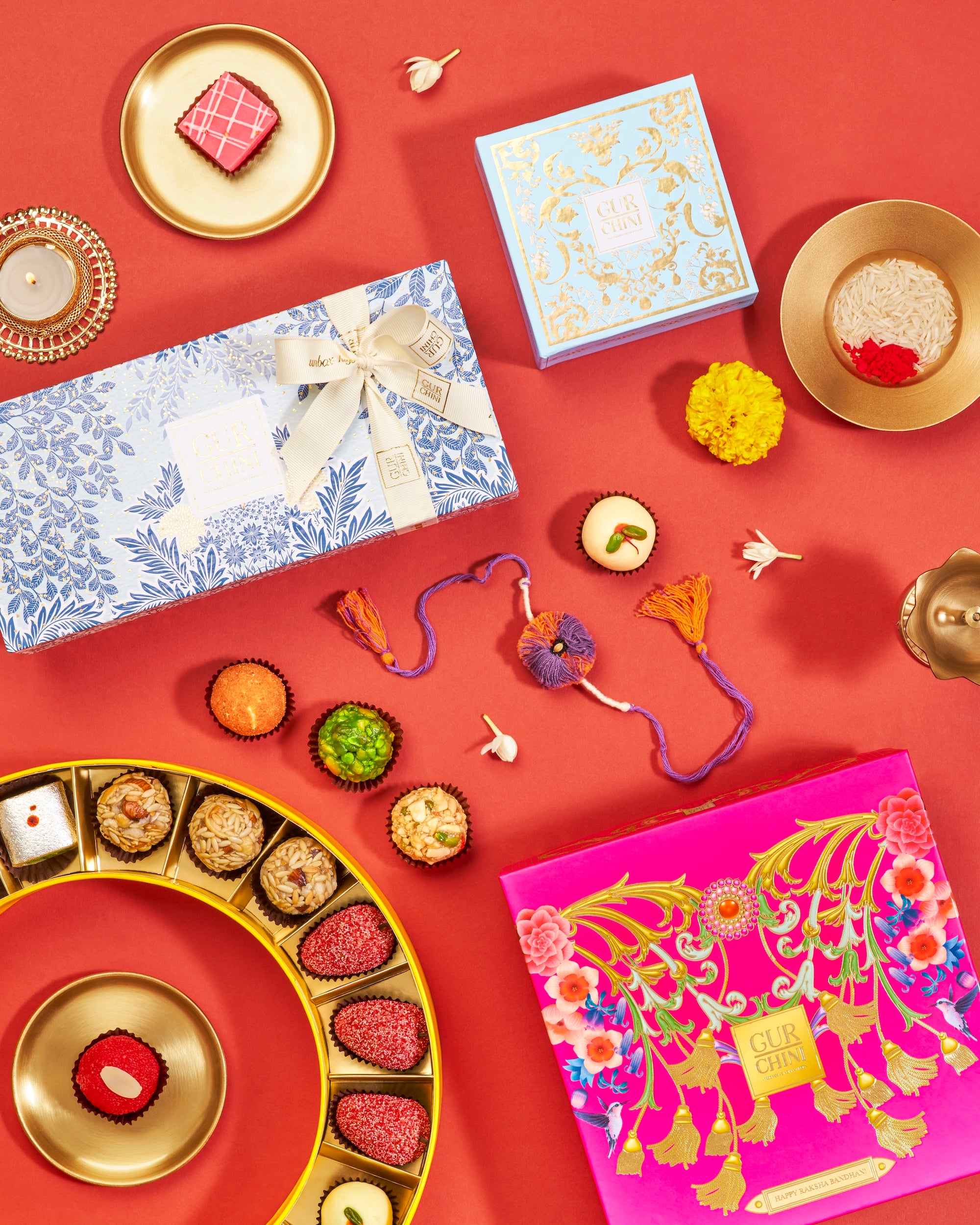 Rakhi Celebration Luxury Pink Box With Assorted Sweets of 16 Pcs