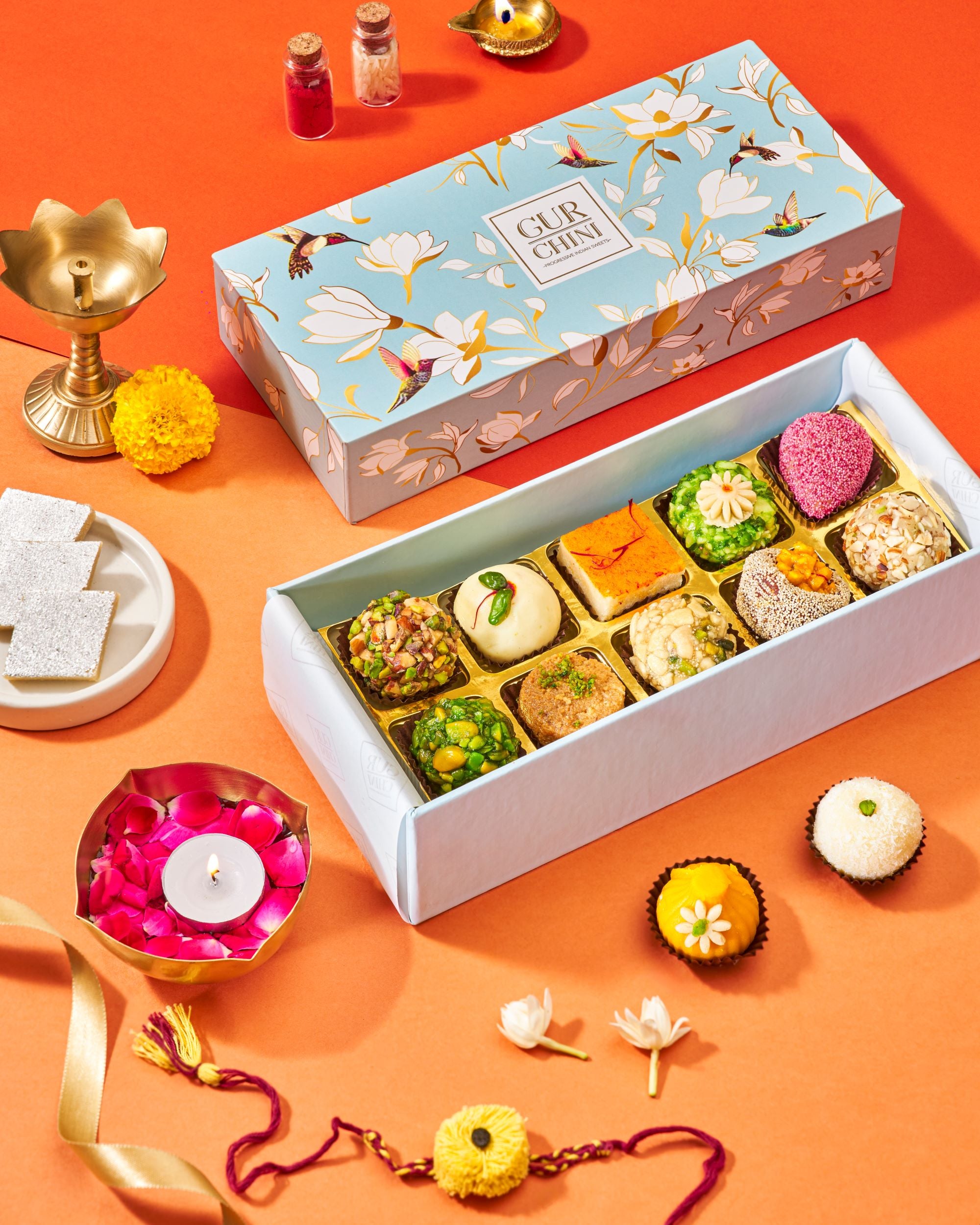 Rakhi Celebration With Luxury Assorted Sweets Sky Blue Box of 10 Pcs.