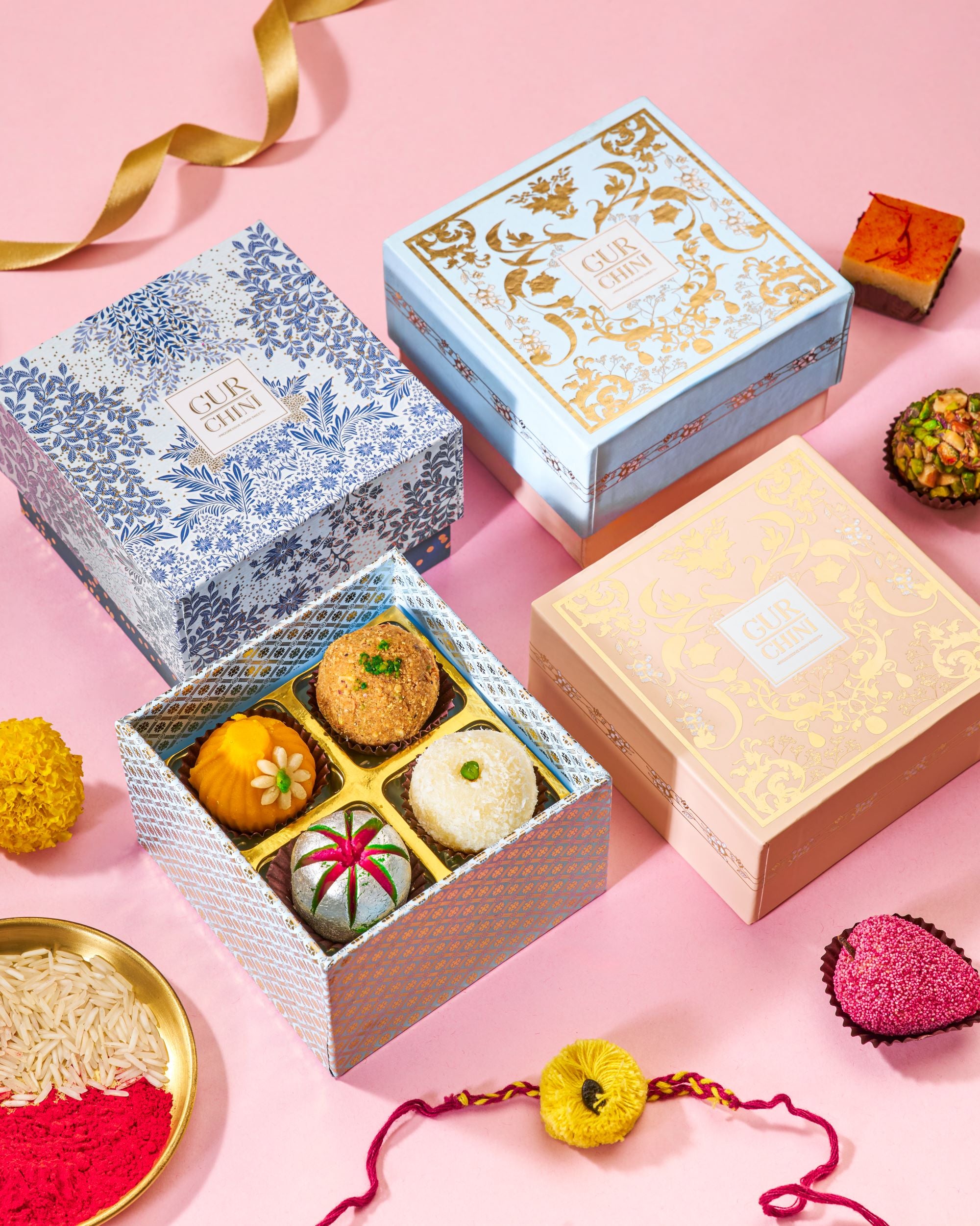 Rakhi Celebration Assorted Sweet in Blue Rigid Box of 4 Pcs.
