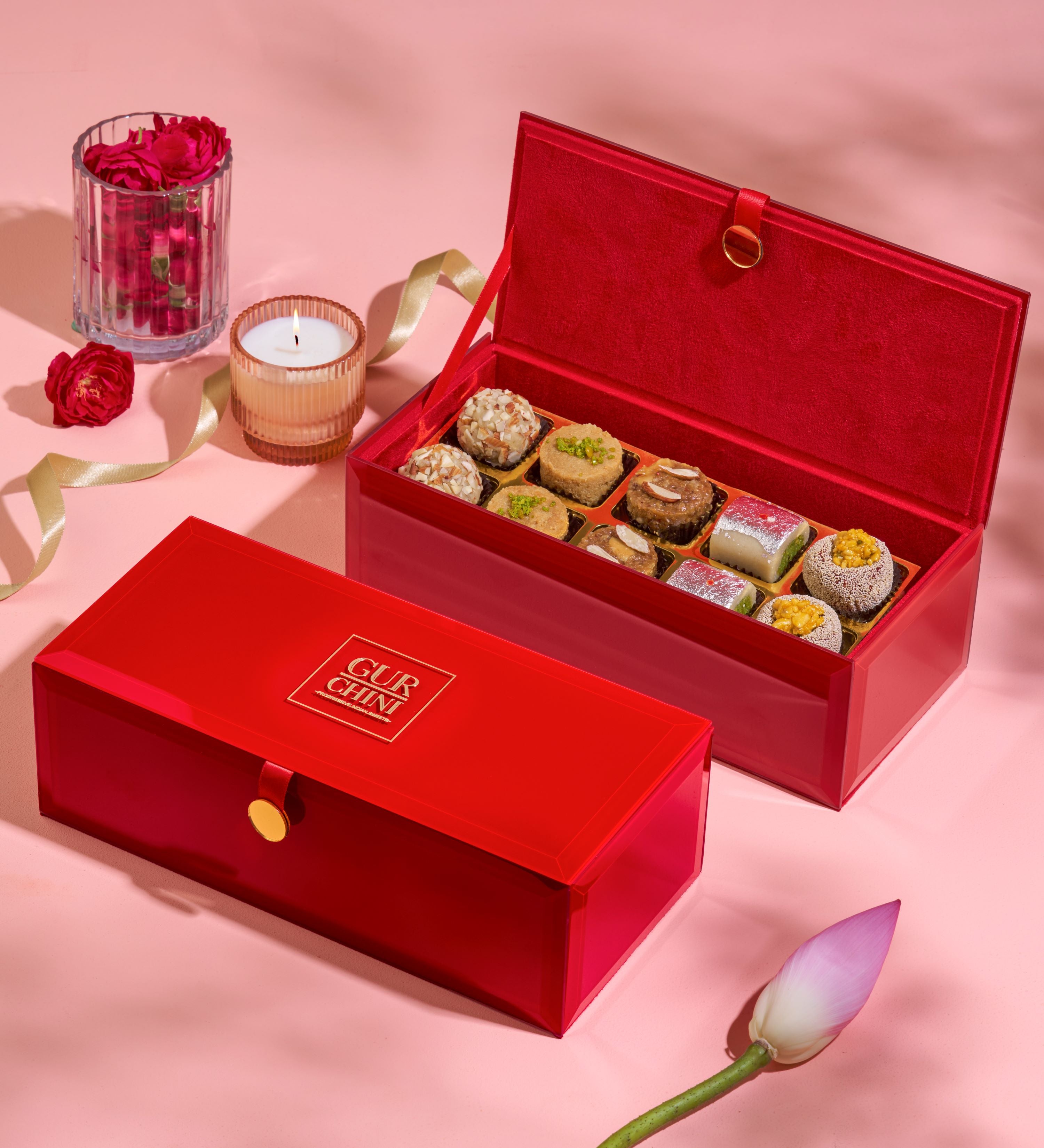 Luxury Red Glass Top 10 Cavities Box