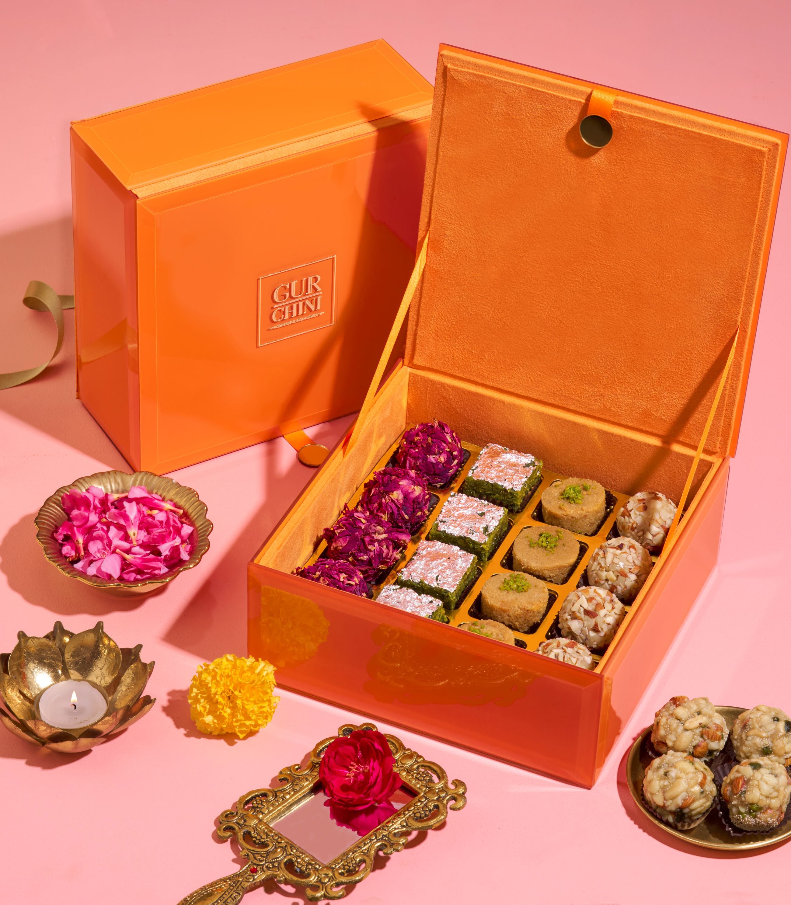 Luxury Orange Glass Top 16 Cavities Box