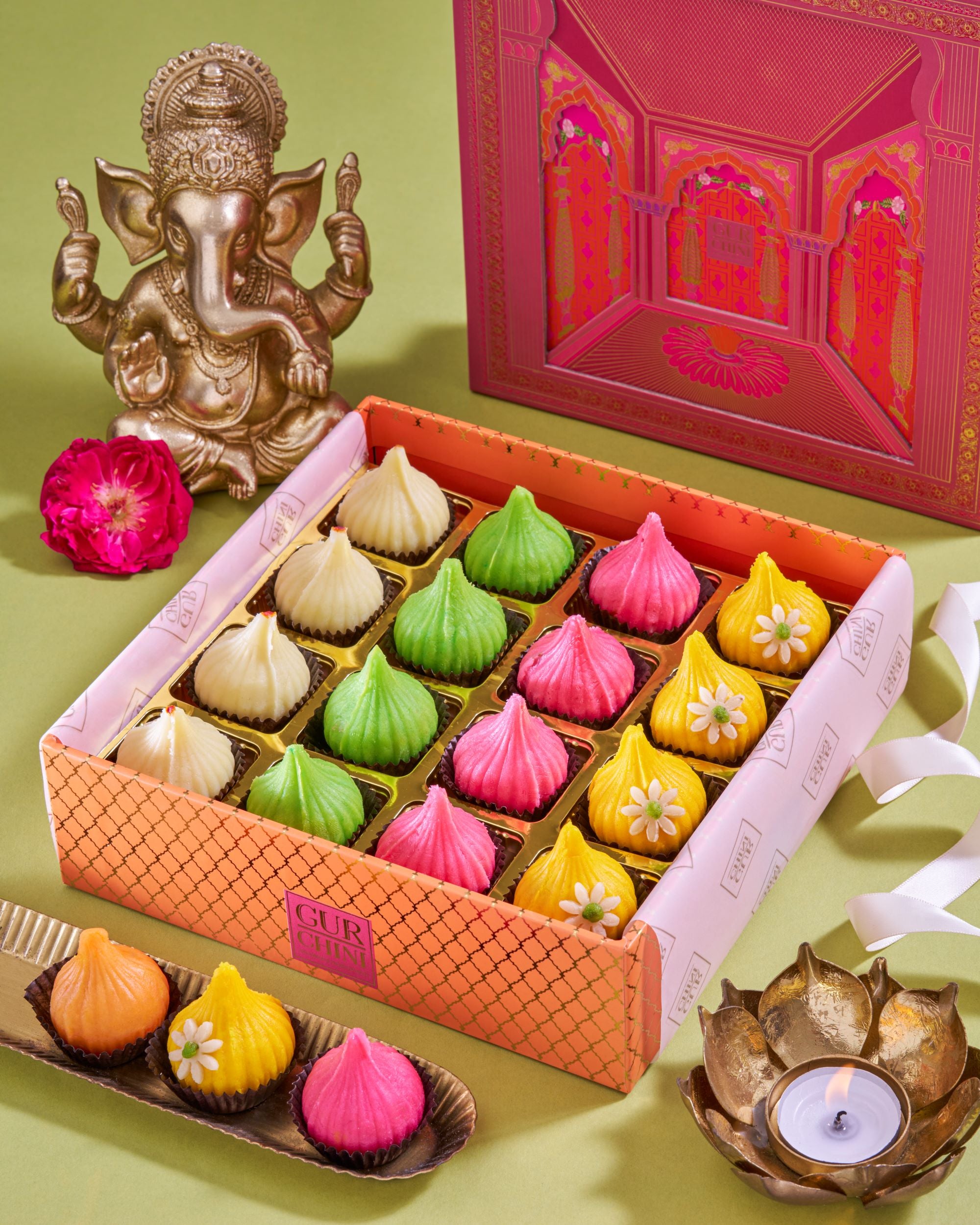 Mewar Collection Luxury Orange Box With Assorted Modak of 16 Pcs