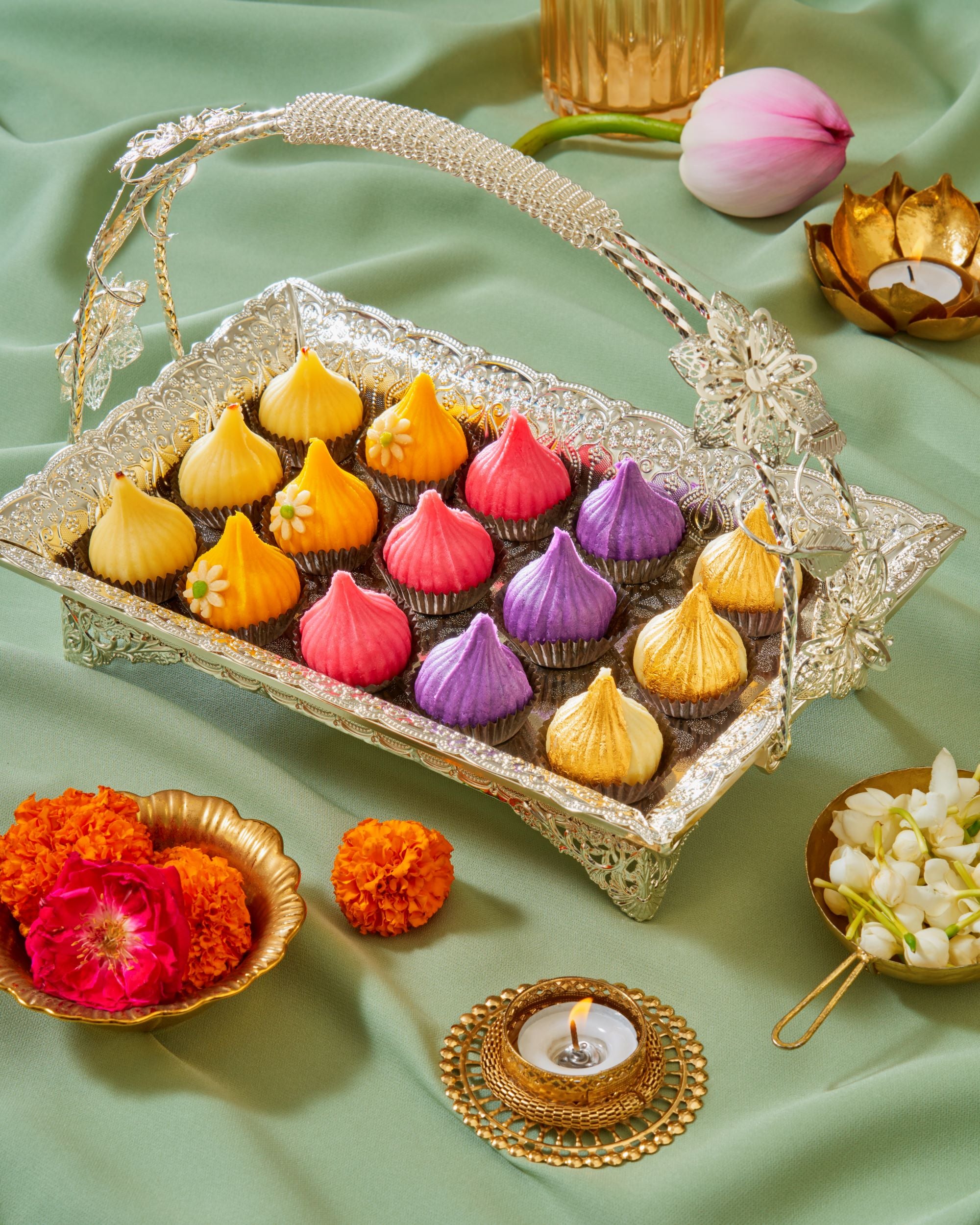 Ganesh Chaturthi Special Luxury Silver Basket With Modak