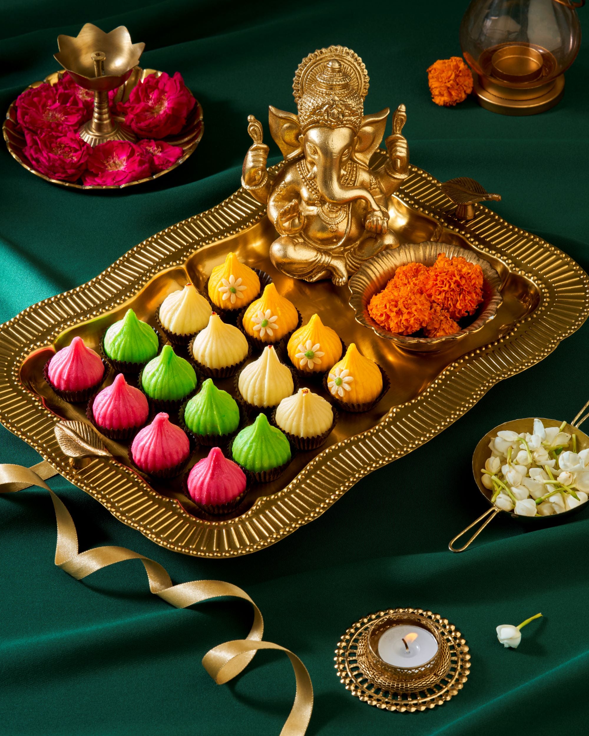 Ganesh Chaturthi Special Luxury Gold Plater With Lord Ganesh Fil With Modak