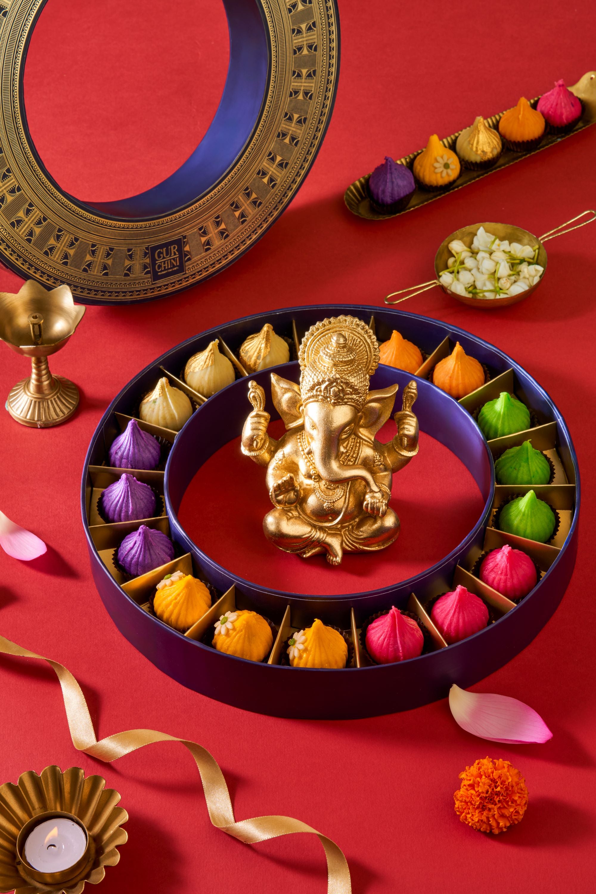 Ganesh Chaturthi Special Luxury Midnight Blue Round Assorted Modak Box of 18 Pcs