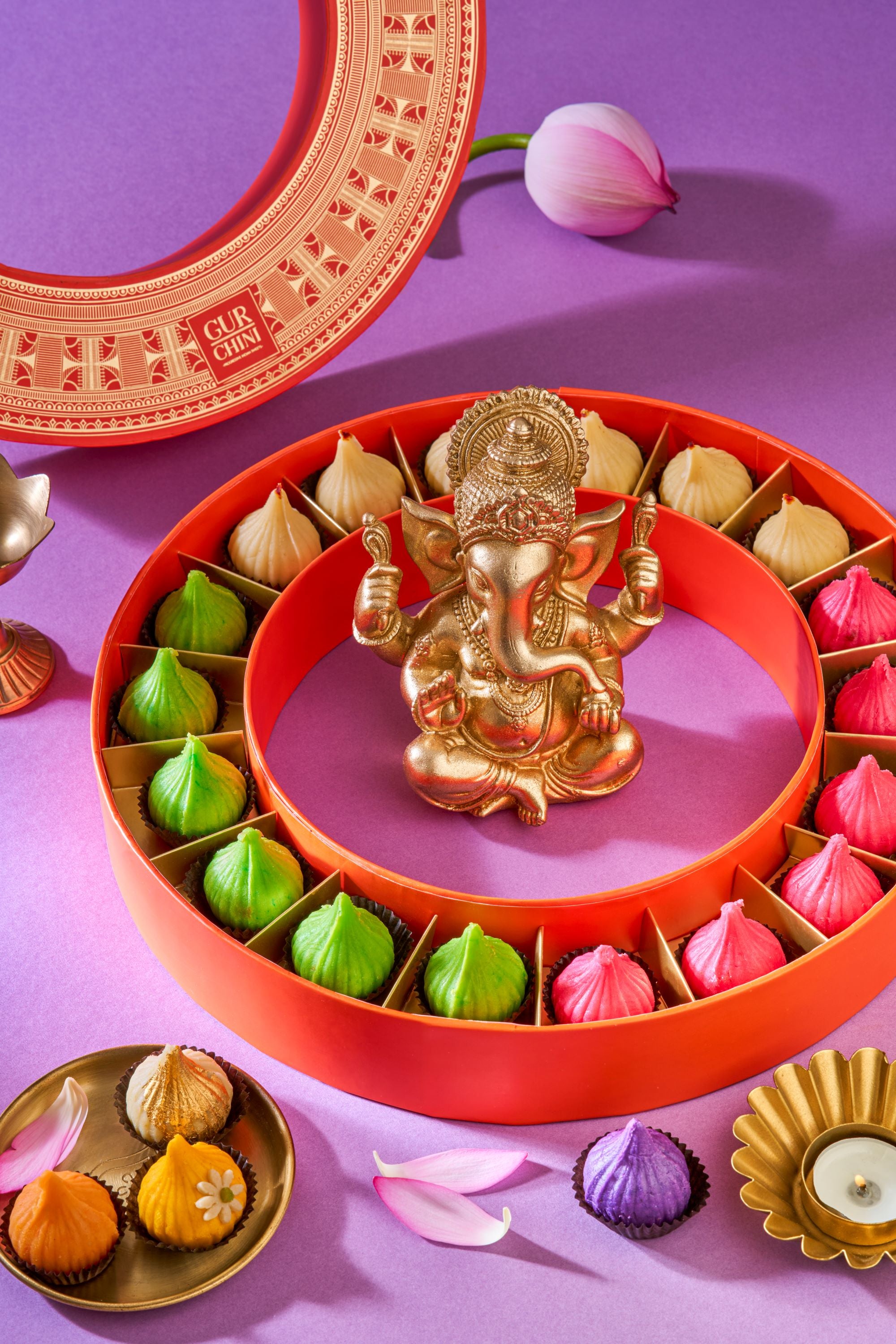 Ganesh Chaturthi Special Luxury Hermes Orange Round Assorted Modak Box of 18 Pcs