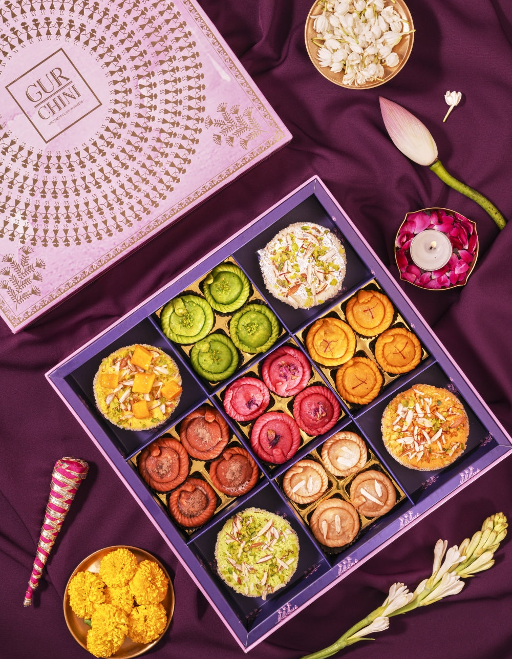 Luxury Box Worli Pink of Ghewar & Gunjiya.