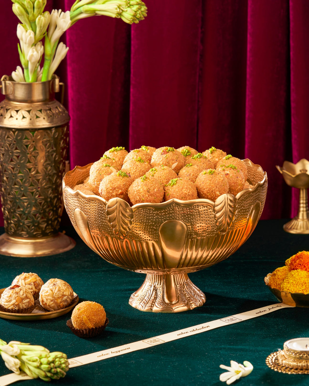 GURCHINI SPECIAL LUXURY  STERLING BOWL WITH BASE FILLED WITH LADOO