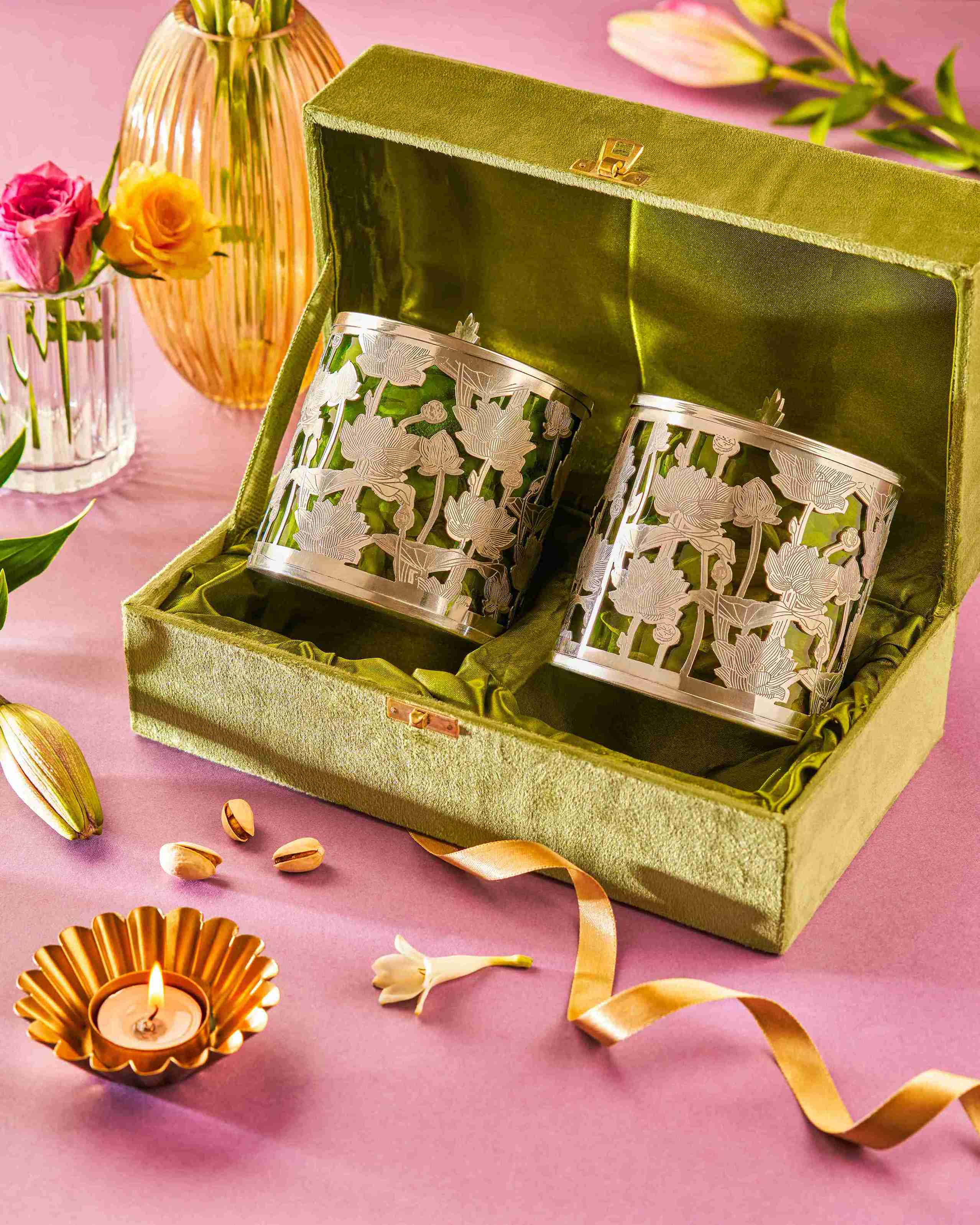 LUXURY LOTUS JAR BOX FILLED WITH DRY FRUITS