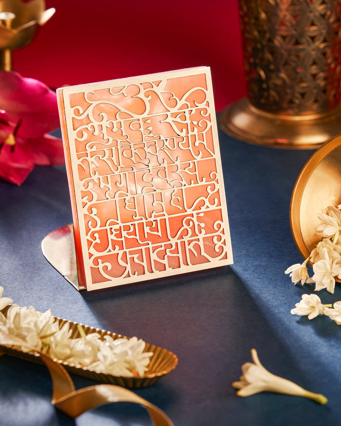 LUXURY ROSE QUARTZ WITH GAYANTRI MANTRA ON BRASS SHEET