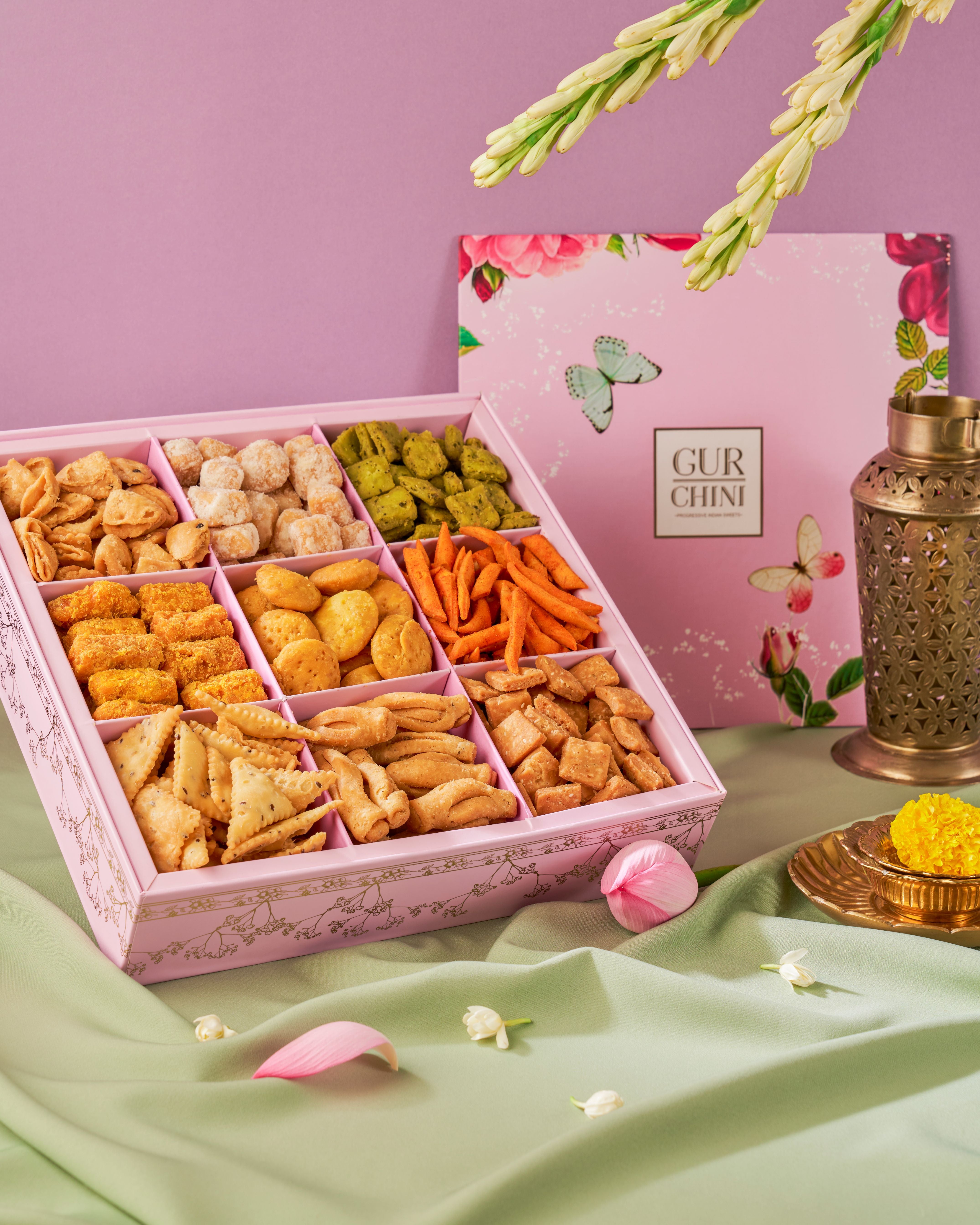 Luxury Pink Flower box of Assorted Bhaji Box.