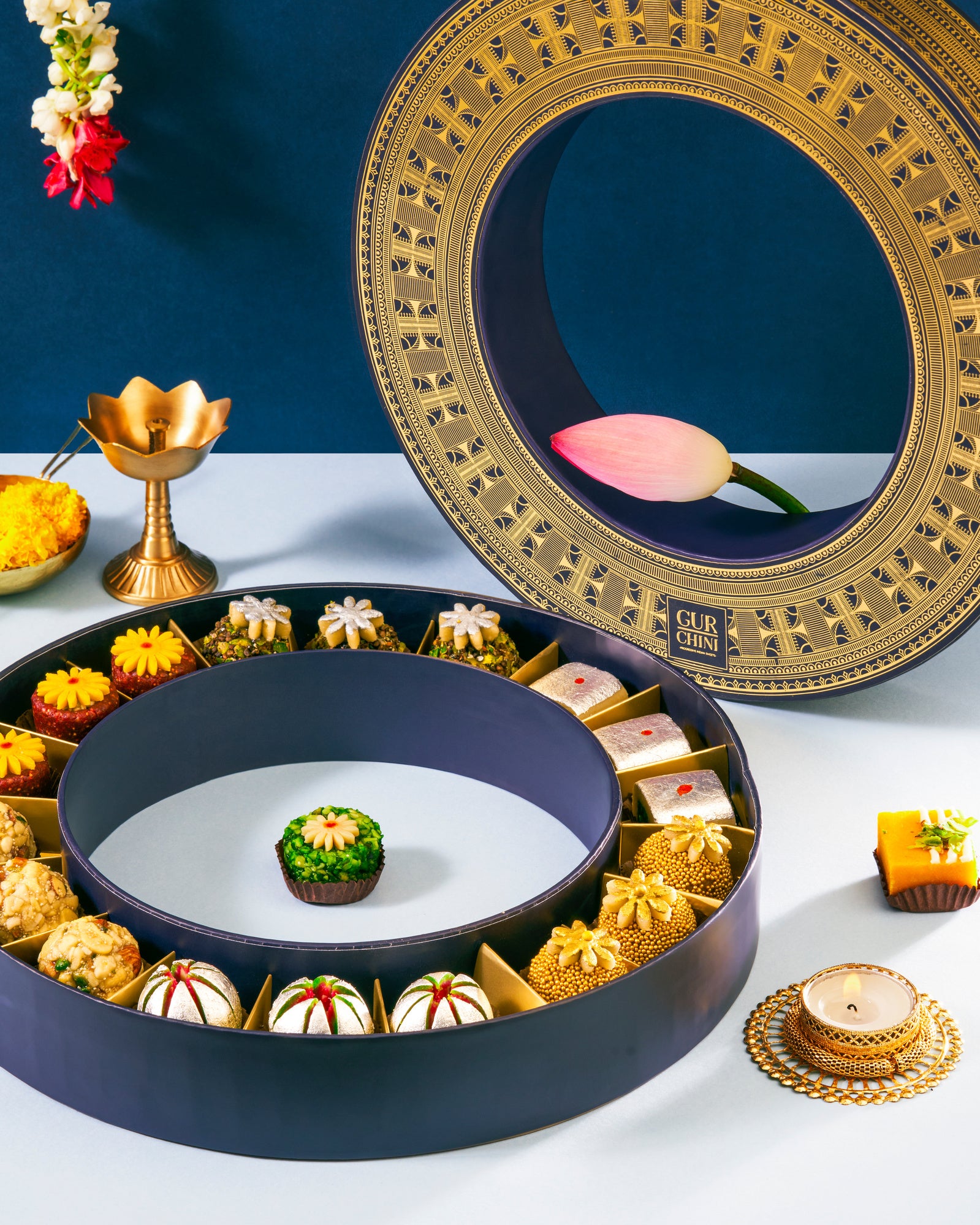 Diwali Special Luxury Collection by Gurchini Circle of love Assorted Sweet box of 18 Pcs