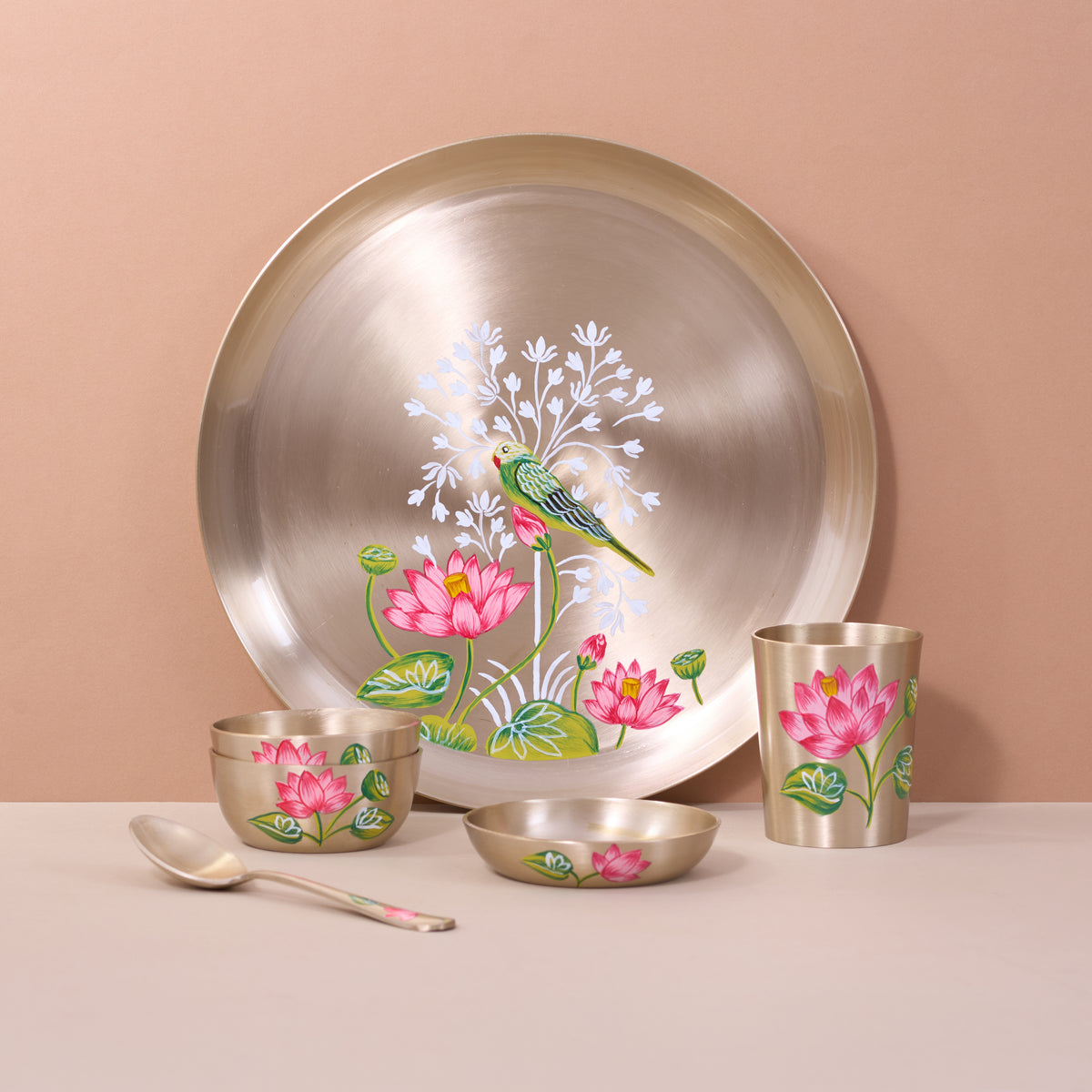 Hand Made Kastkari Parrot & Lotus Thal Set